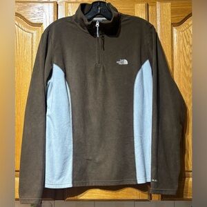 The North Face TKA 100 Brown Light Blue Women's Quarter-Zip Fleece Sweater Large